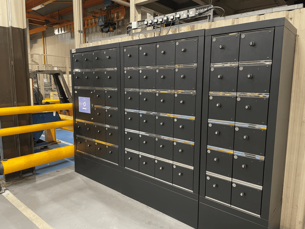 iLockerz industrial Smart Locker Systems providing secure asset management in a logistics and warehousing environment.
